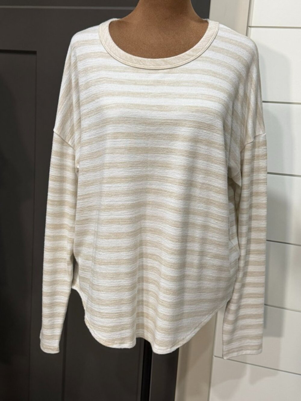Time & Tru Lightweight Striped Long Sleeve — Cream/White — Great Condition